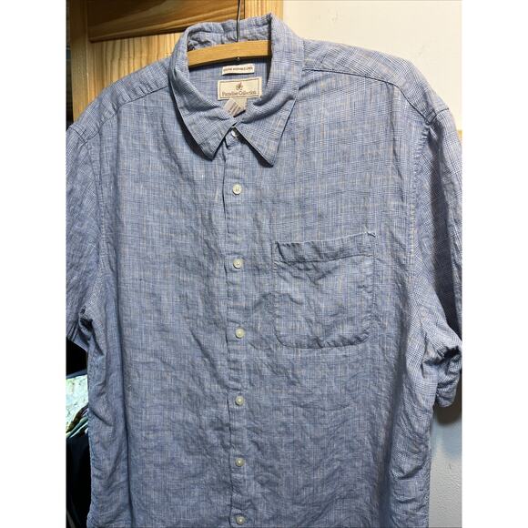paradise collection men’s XL Linen Short Sleeve Button Up Shirt Blue Summer Cool - Picture 2 of 8